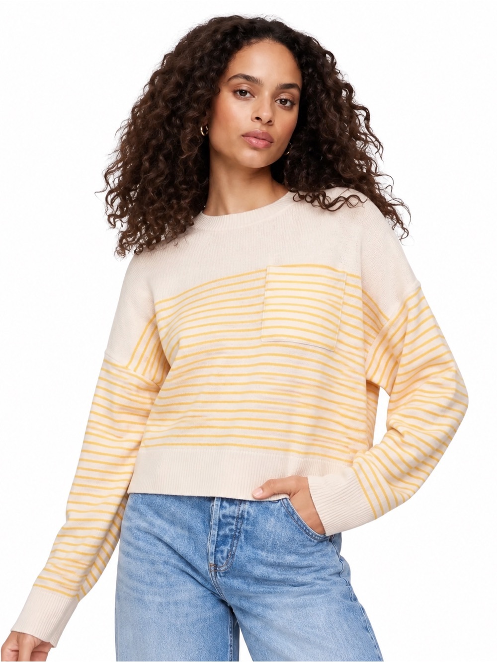 banana republic oversized cashmere sweater with pocket yellow stripe